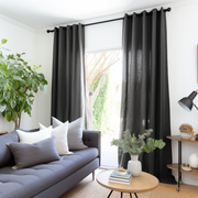 Charcoal Grey Grommet Linen Curtain Panel with Cotton or Blackout Lining - Custom Sizes & Colors