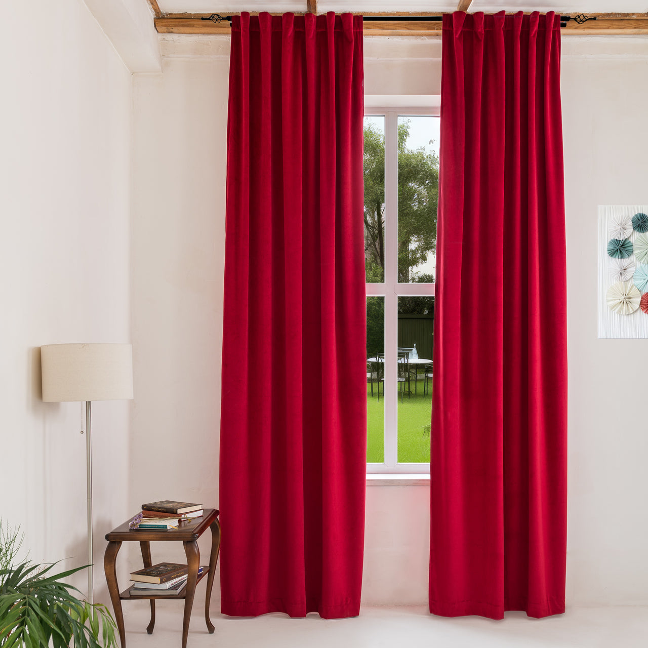 Classic Red Velvet Blackout Back Tab Curtain - Custom Sizes and Colors