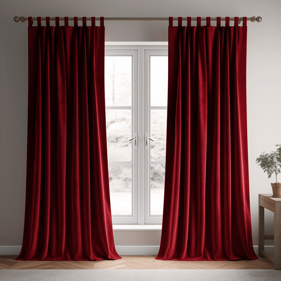 Cutrin Color:red Classic Red Velvet Tab Top Curtain - Custom Sizes and Colors