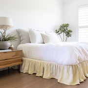 Cream Linen Bed Skirt with Gathered Ruffles and Cotton Decking - Various Mattress Sizes and Drop