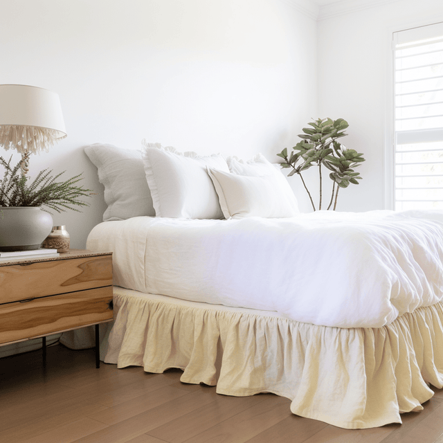 Cream 100% Linen Bed Skirt With Ruffles - 100% European Flax™ Linen ...