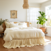 Cream Linen Bed Skirt with Gathered Ruffles and Cotton Decking - Various Mattress Sizes and Drop