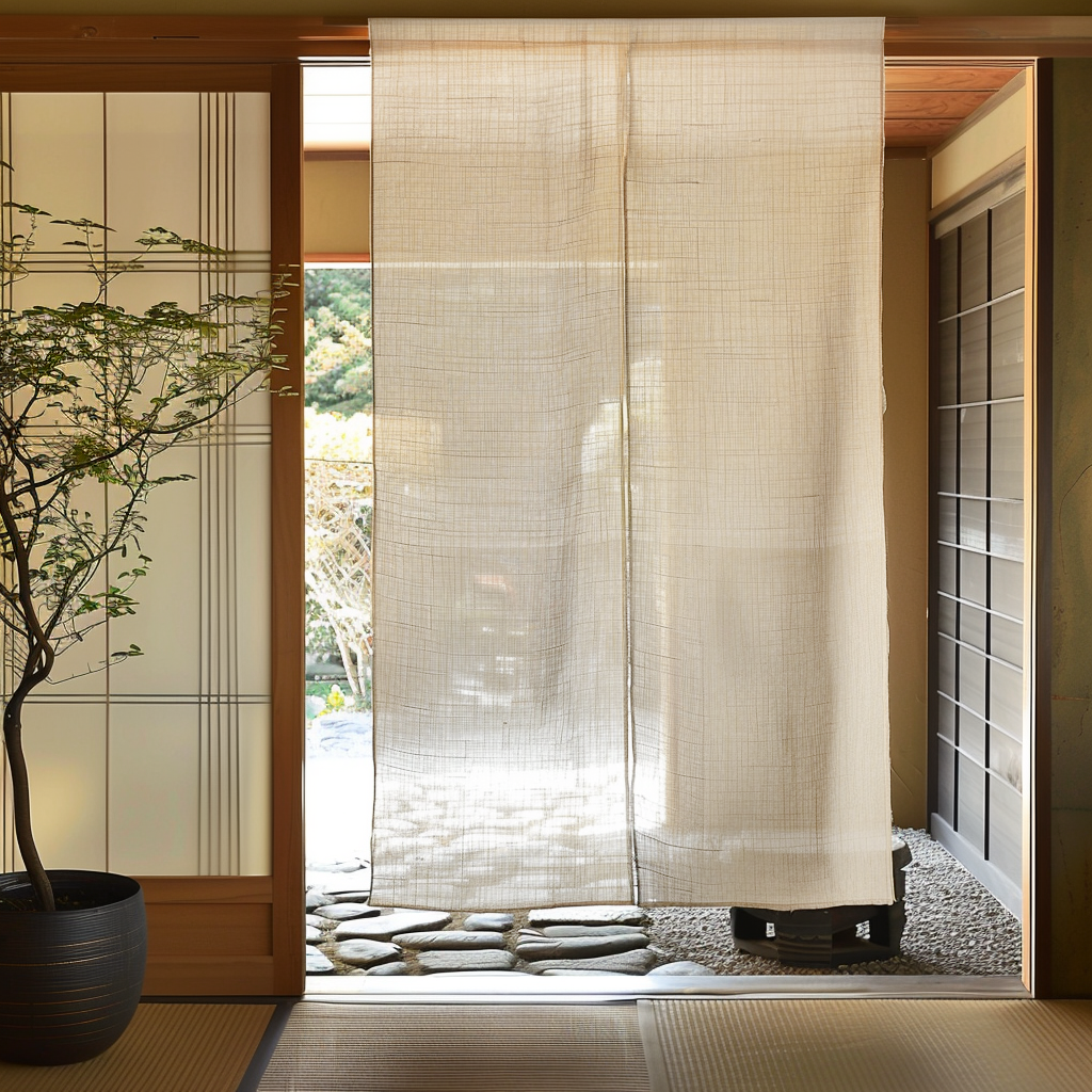 Cream Linen Noren Curtain - Japanese Curtains - Noren Drapes - Door Curtain