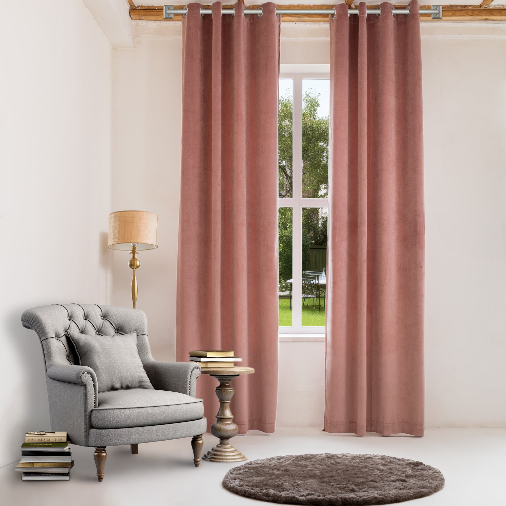 Pink Velvet Grommet Curtain