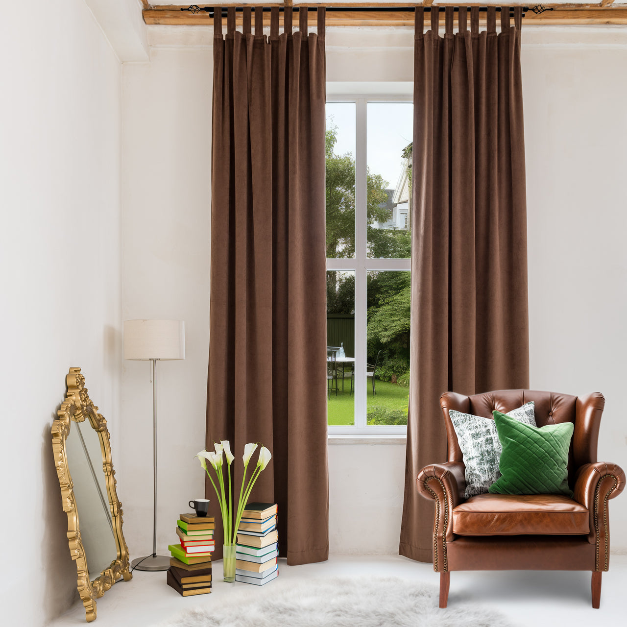 Chocolate Brown Velvet Tab Top Curtain - Custom Sizes and Colors