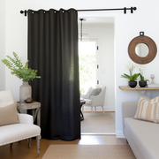 Door Linen Grommet Curtain Panel - Custom Width and Length, Color: Black