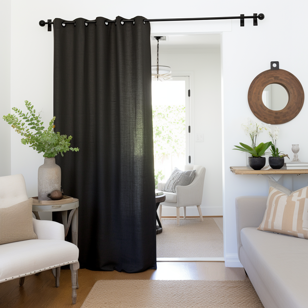 Door Linen Grommet Curtain Panel - Custom Width and Length, Color: Black