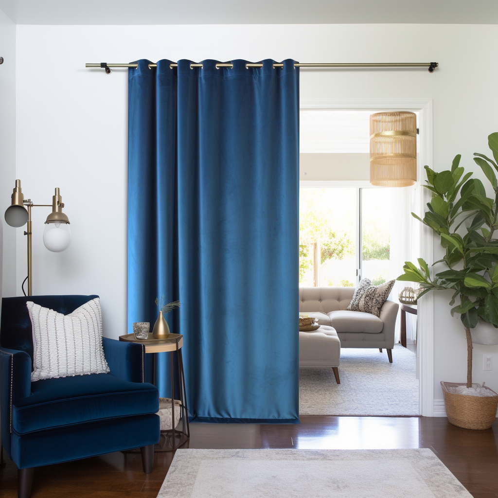 Door Velvet Thermal Blackout Eyelet Curtain Panel - Custom Width and Length. Color: Steel Blue