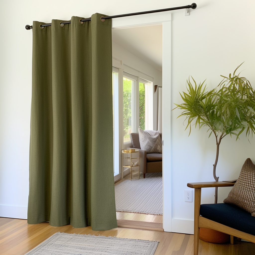 Door Linen Thermal Blackout Eyelet Curtain Panel - Custom Width and Length, Color:  Moss Green