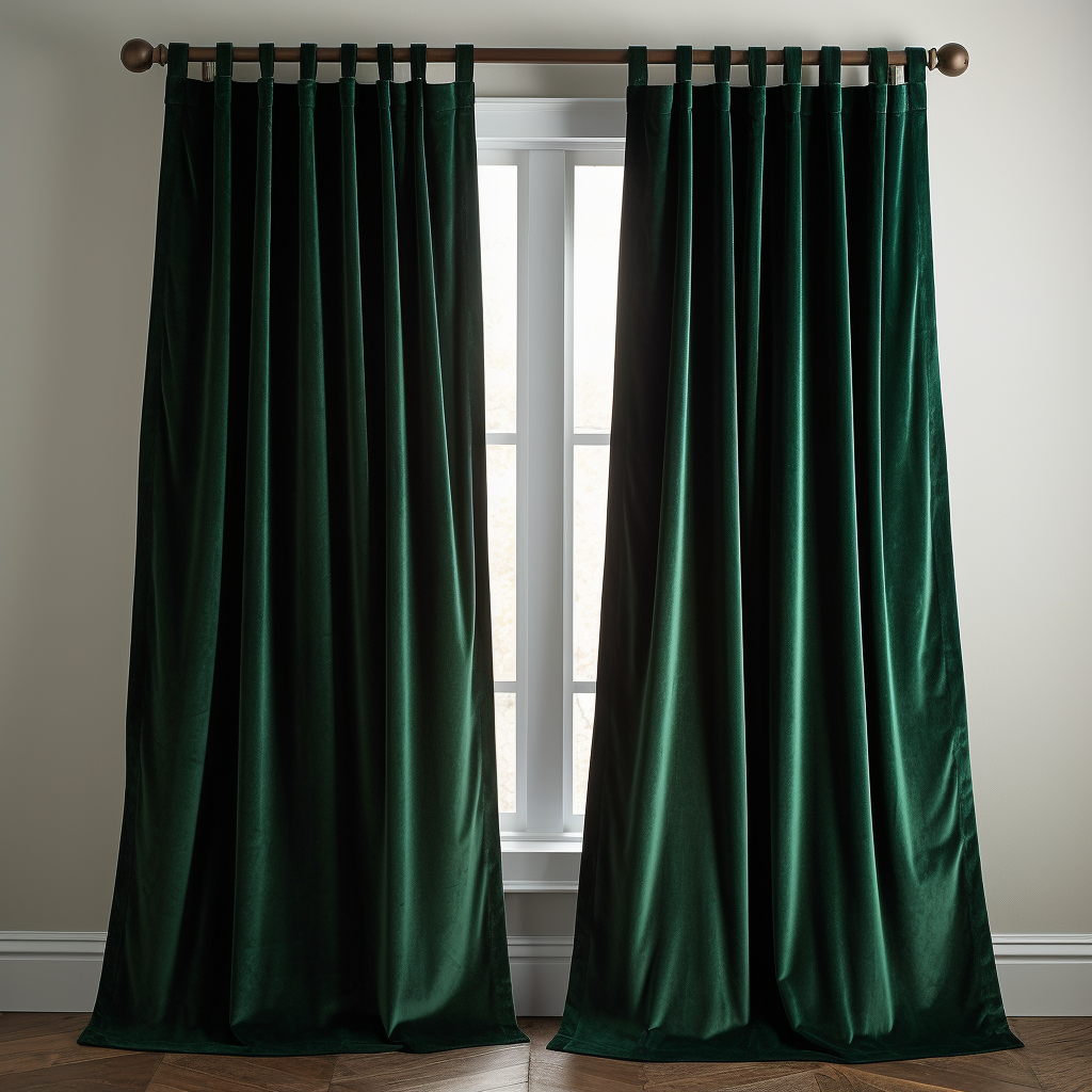 Emerald Green Velvet Curtain Panel with Tabs Top - Custom Sizes