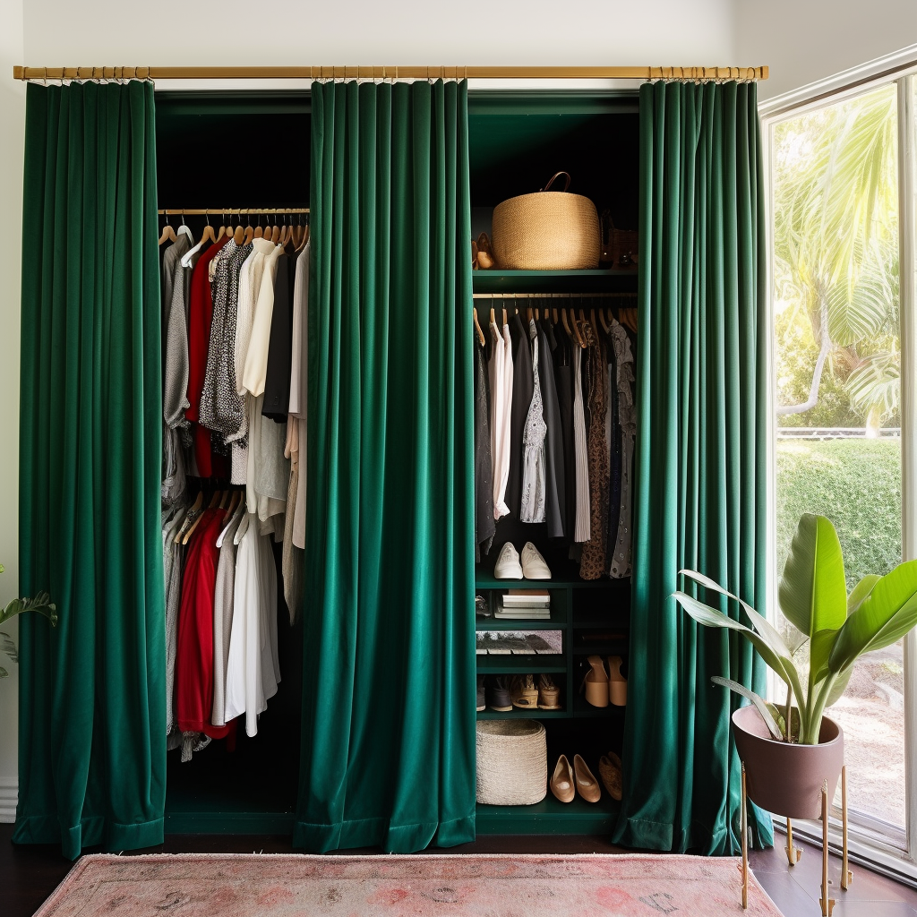Emerald Green Velvet S-Fold Closet Curtains - Custom Width and Length