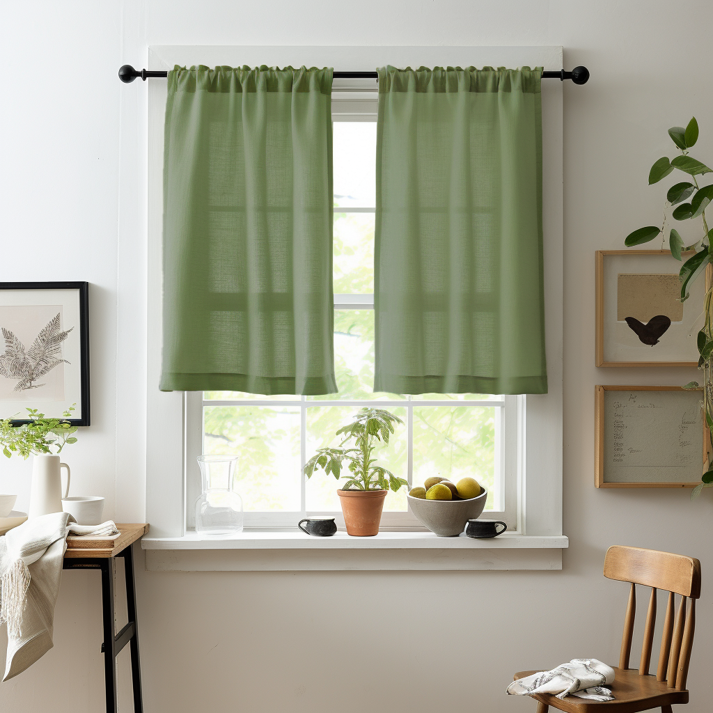 Green Linen Kitchen Cafe Curtains With Rod Pocket - Custom Sizes & Colors - Set of 2 Curtains