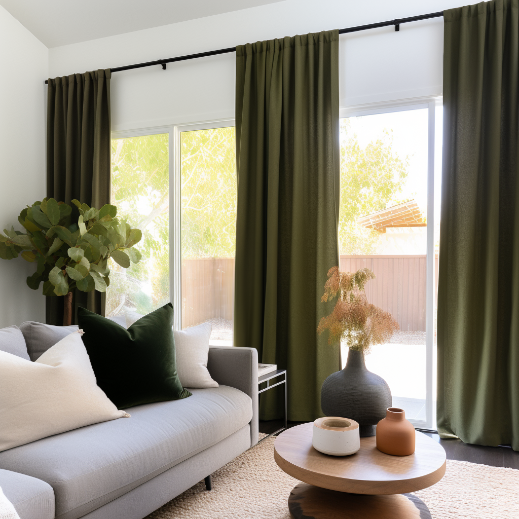 Green Rod Pocket Thermal Insulated Total Blackout Linen Curtain - Custom Width and Length, Color: Moss Green