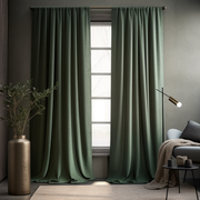 Green Rod Pocket Thermal Insulated Total Blackout Linen Curtain - Custom Width and Length, Color: Sage Green