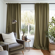 Green Soundproof Linen Curtains With Back Tabs, Color: Moss Green