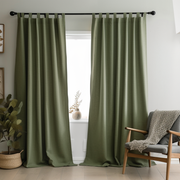 Green Tab Top Thermal Insulated Total Blackout Linen Curtain - Custom Width and Length