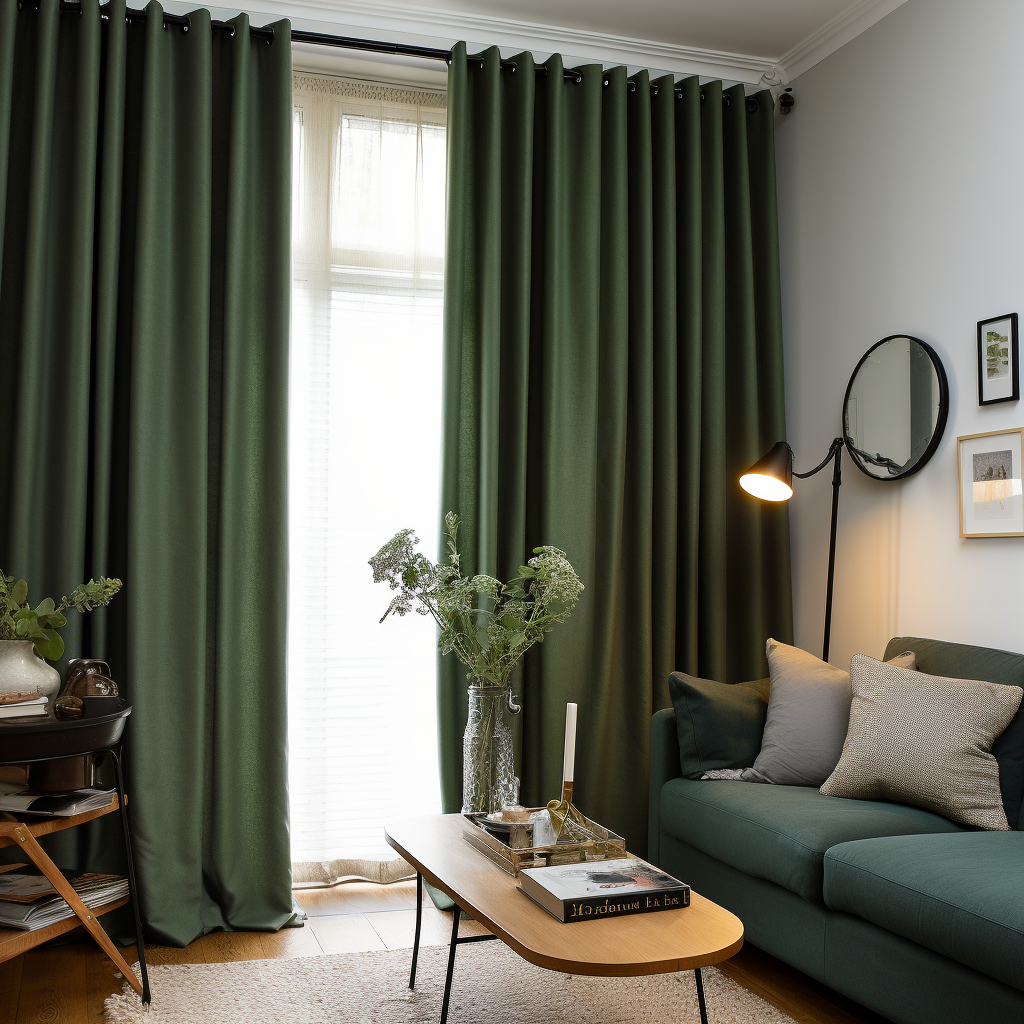 Green Thermal Insulated Total Blackout Grommet Linen Curtain - Custom Width and Length, Color: Forest Green