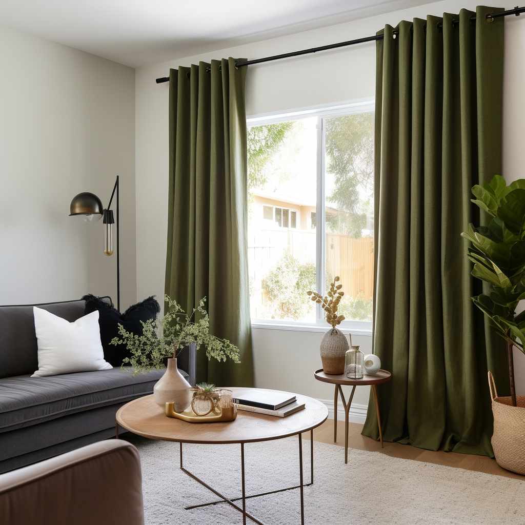 Green Thermal Insulated Total Blackout Grommet Linen Curtain - Custom Width and Length, Color: Moss Green