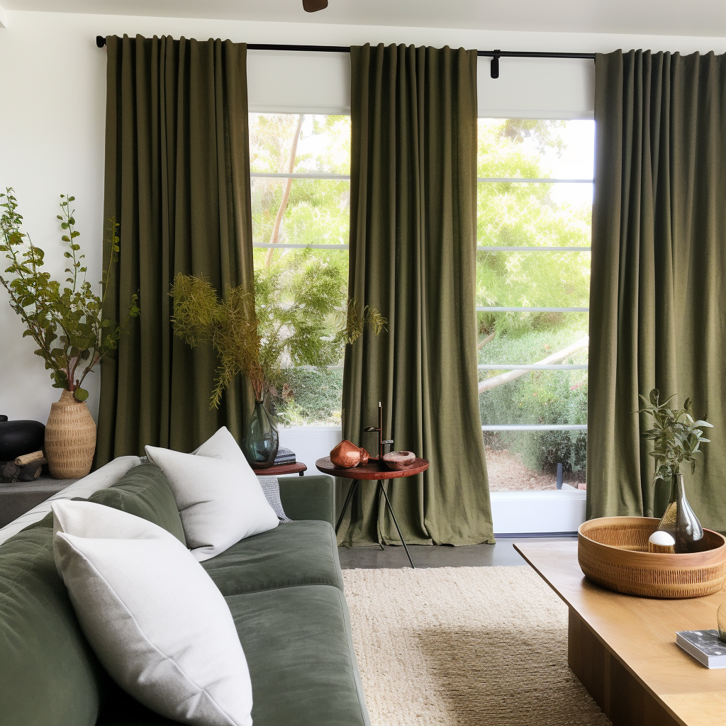 Green Thermal Insulated Total Blackout Linen Curtain With Back Tabs - Custom Width and Length, Color: Moss Green