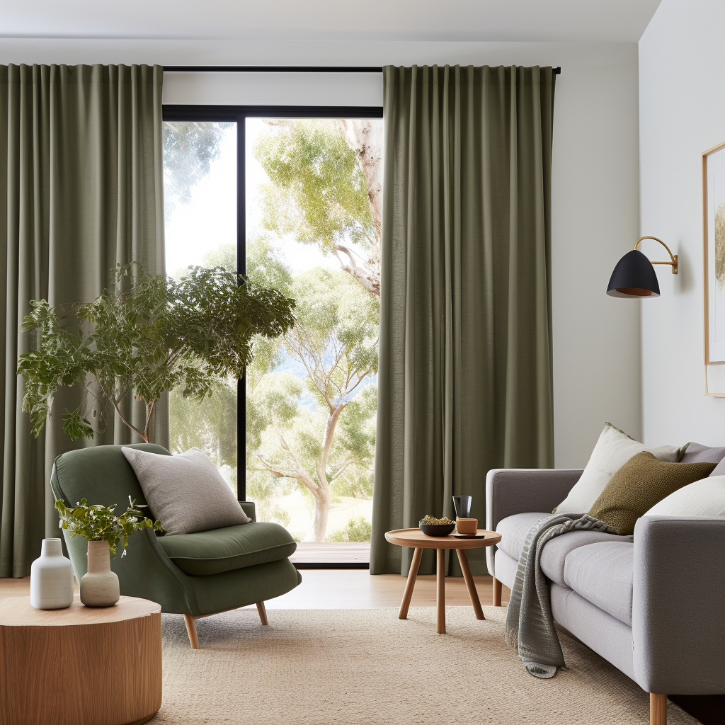 Green Thermal Insulated Total Blackout Linen Curtain With Back Tabs - Custom Width and Length, Color: Sage Green