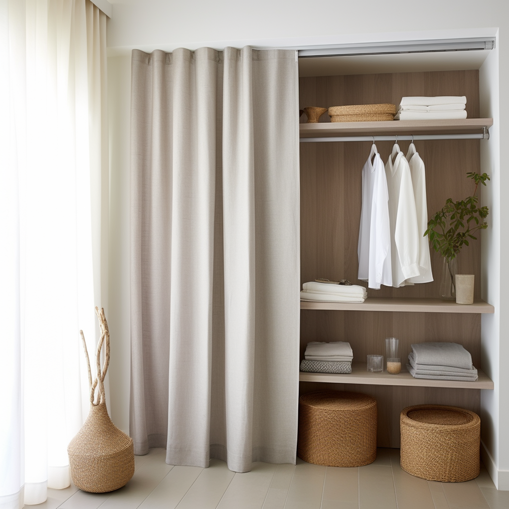 Grey Back Tabs Сloset Curtains with Blackout Lining - Natural Linen Fabric - Custom Width and Length - 25 Colors Available