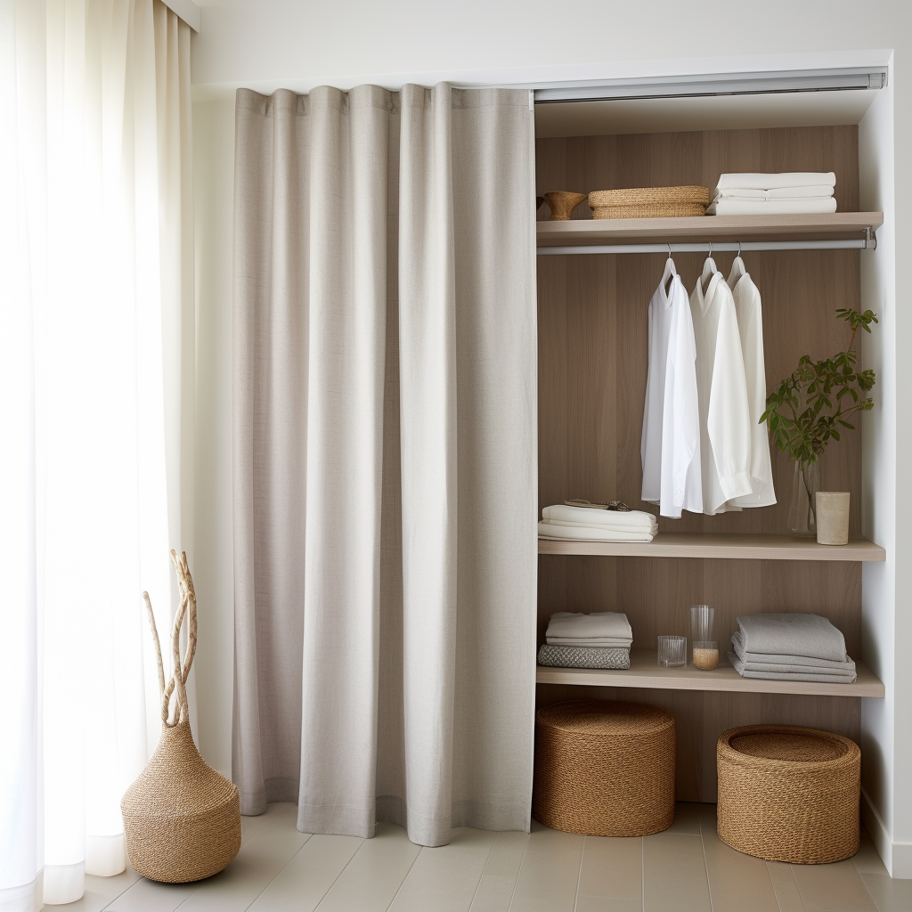 Grey Closet Curtain With Back Tabs - Made Of Natural Linen -  Custom Width and Length - 25 Colors Available