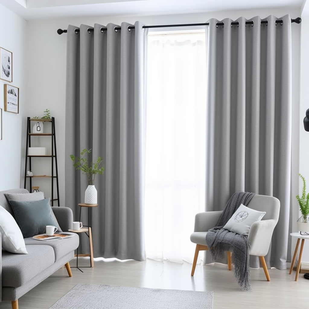Grey Grommet Linen Curtain Panel with Blackout Lining - Custom Sizes & Colors