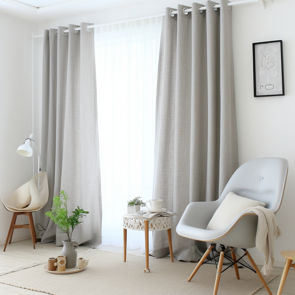 Grey Grommet Linen Curtain Panel with Cotton Lining - Custom Sizes & Colors