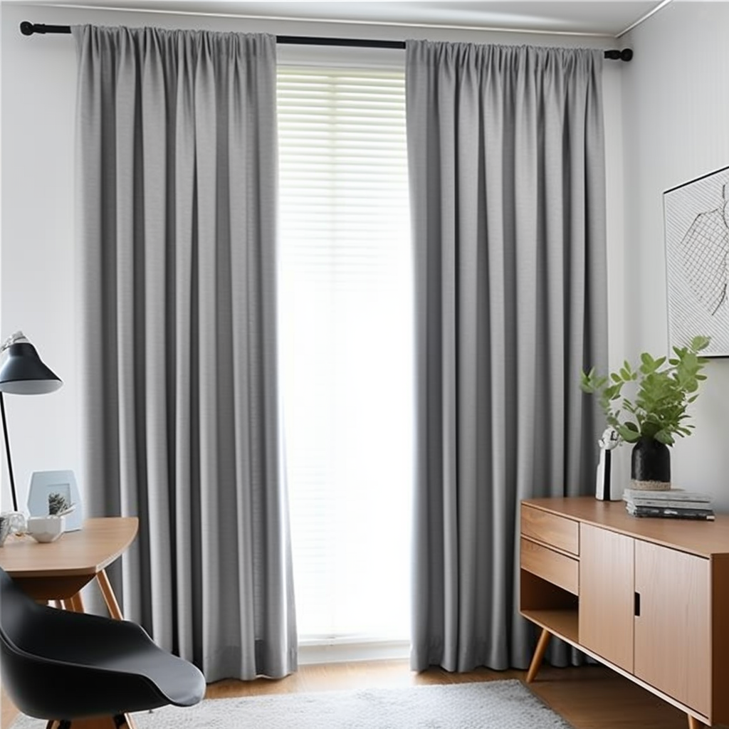 Grey Linen Rod Pocket Curtain Panel with Blackout Lining - Custom Sizes & Colors