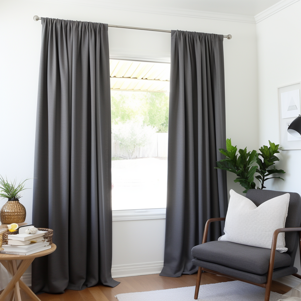 Grey Rod Pocket Thermal Insulated Total Blackout Linen Curtain - Custom Width and Length, Color: Charcoal