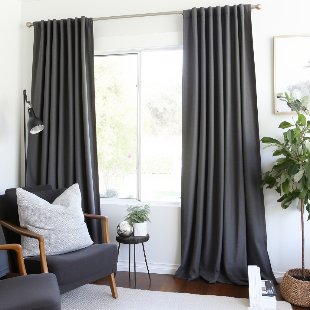 Grey Thermal Insulated Total Blackout Linen Curtain With Back Tabs - Custom Width and Length, Color: Charcoal