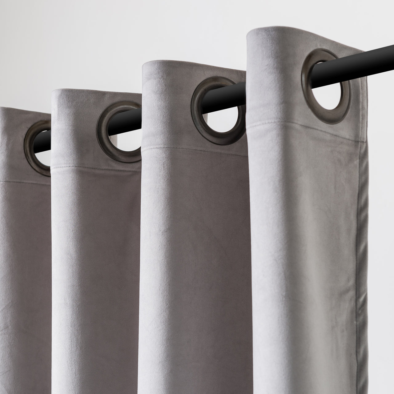 Grey Velvet Grommet Curtain with Blackout Lining - Custom Sizes and Colors
