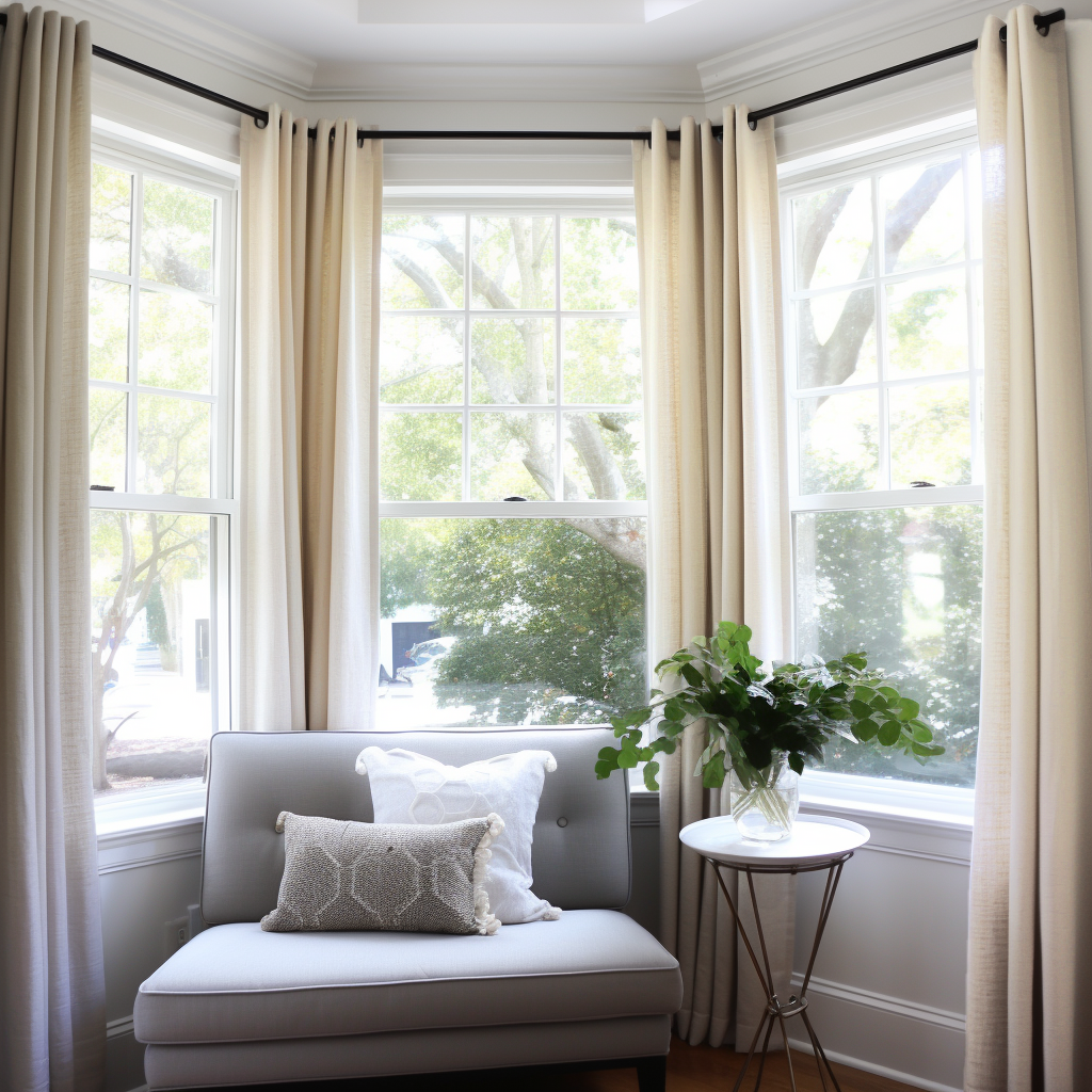 Grommet Linen Bay Window Curtain - Custom Colors and Sizes