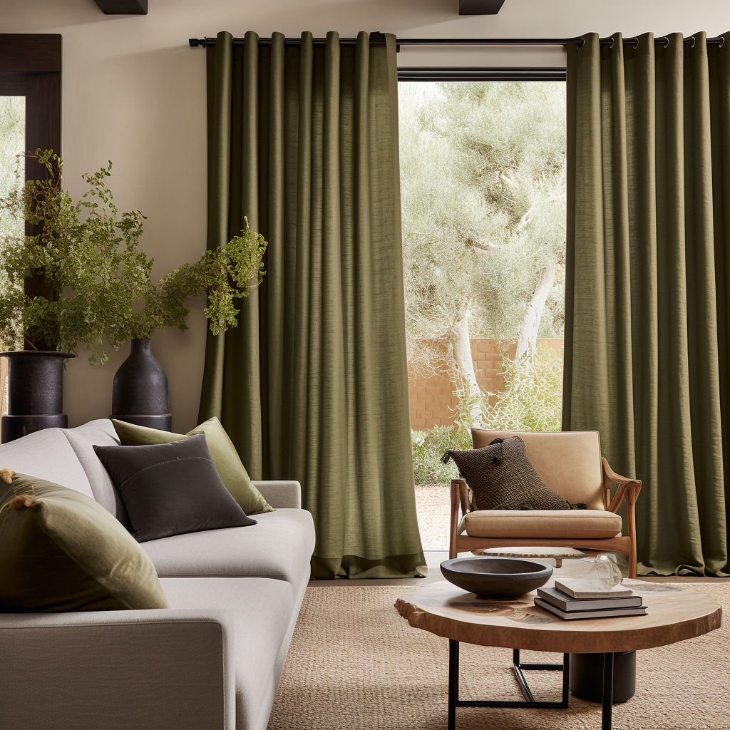 Grommet Moss Green Linen Curtain Panel with White Cotton or Blackout Lining - Custom Width and Length