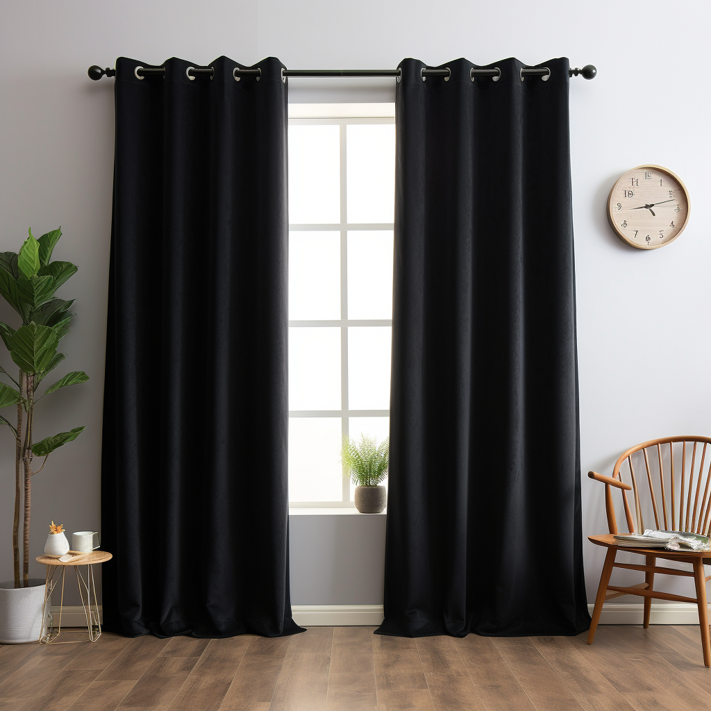 Grommet Top Black Linen Curtain Panel with Blackout Lining - Eyelet Top Drapes