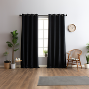 Grommet Top Black Linen Curtain Panel with Blackout Lining - Eyelet Top Drapes