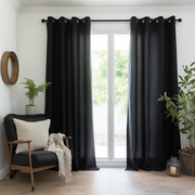 Grommet Top Black Linen Curtain Panel with Cotton Lining - Linen Window Treatments - Eyelet Top Drapes