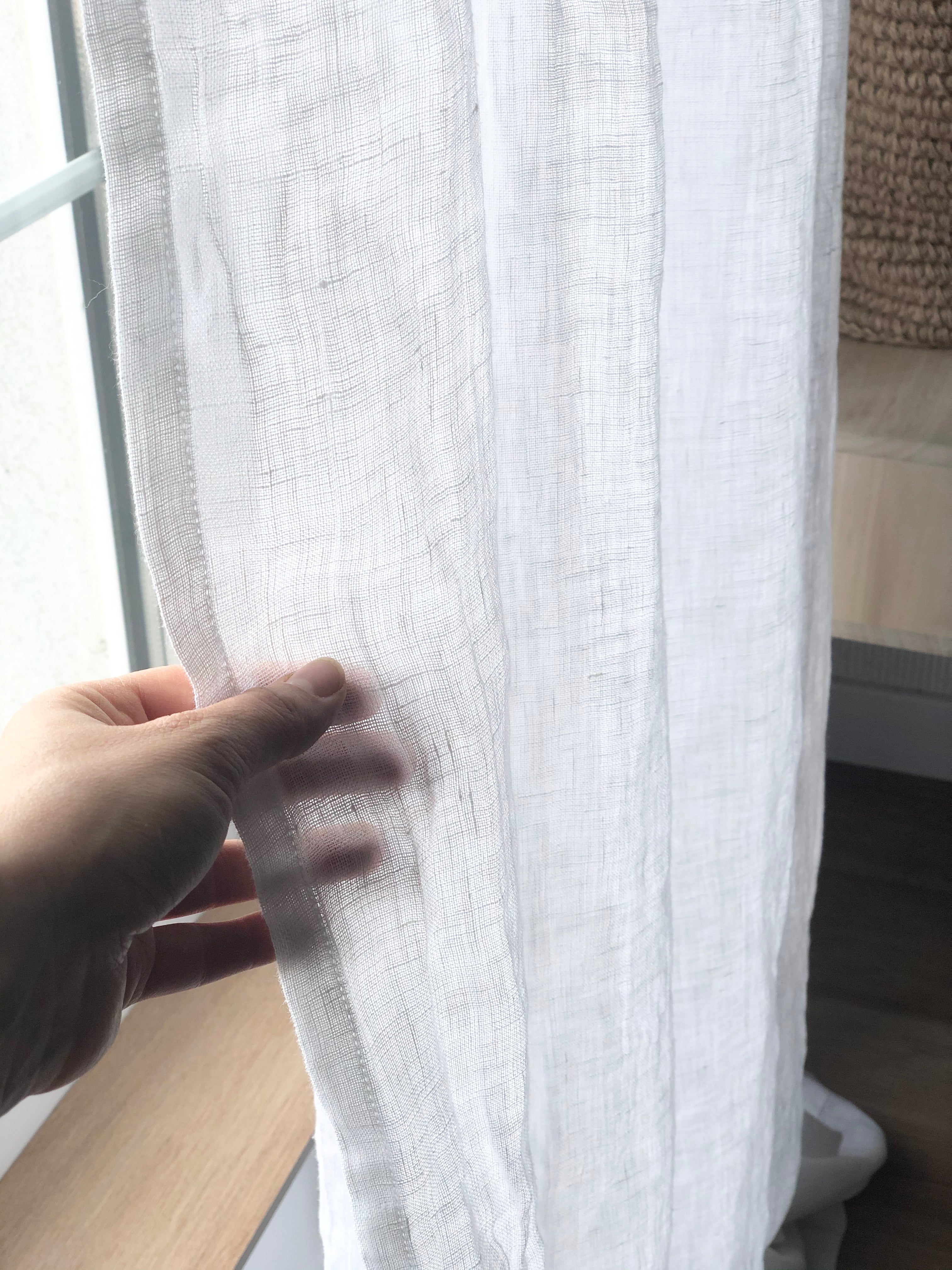 White Linen Sheer Curtains - Tabs Top - Unlined Sheer Curtains