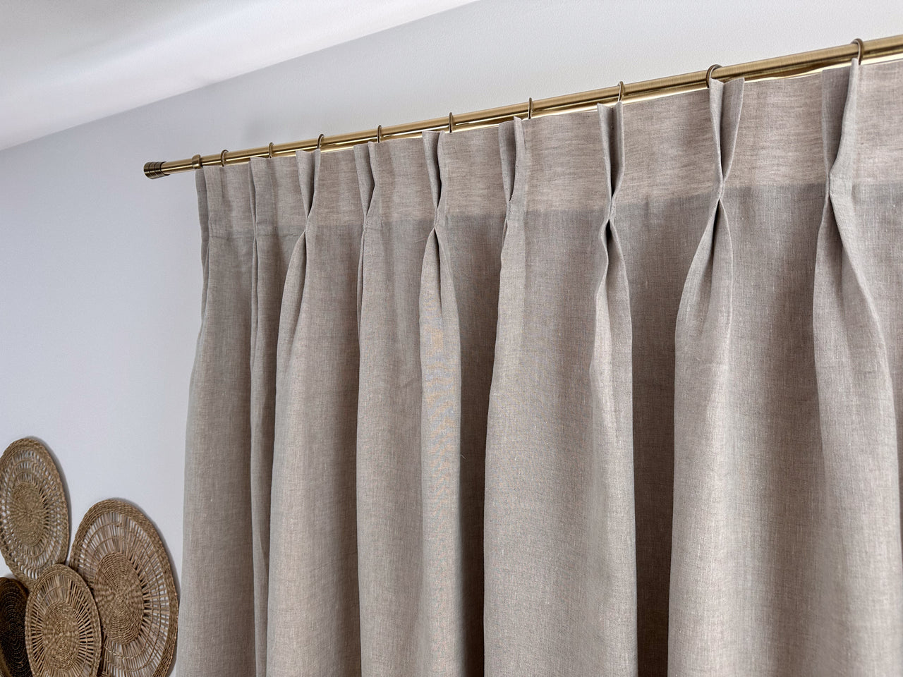 Doube Pinch Pleat Pleat Linen Curtain Panel for Living Room - Heading for Rings and Hooks