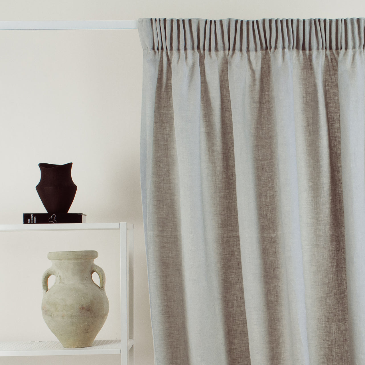 Linen Curtain for Ceiling Track with Cotton Lining - Window Draperies - White, Natural, Grey Colors