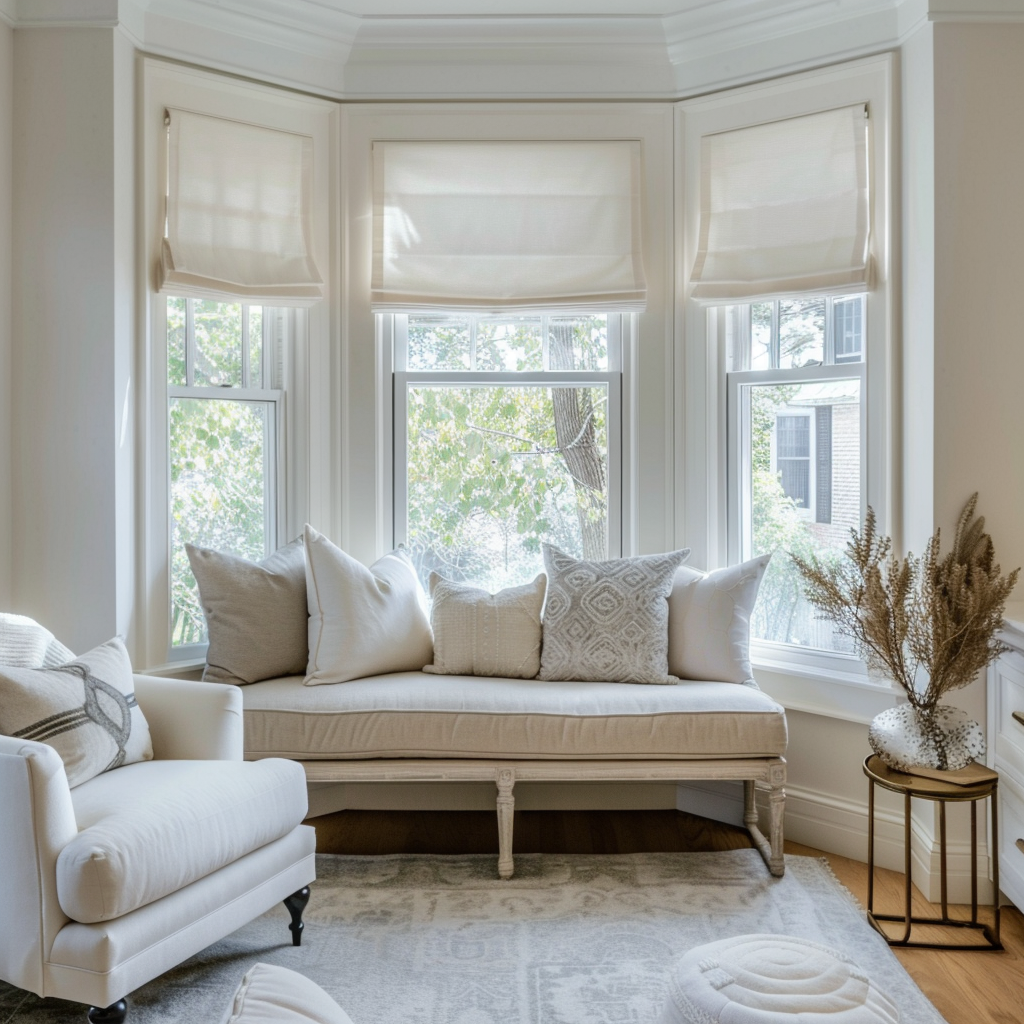 Linen Roman Shades for Bay Window - Lined or Unlined 