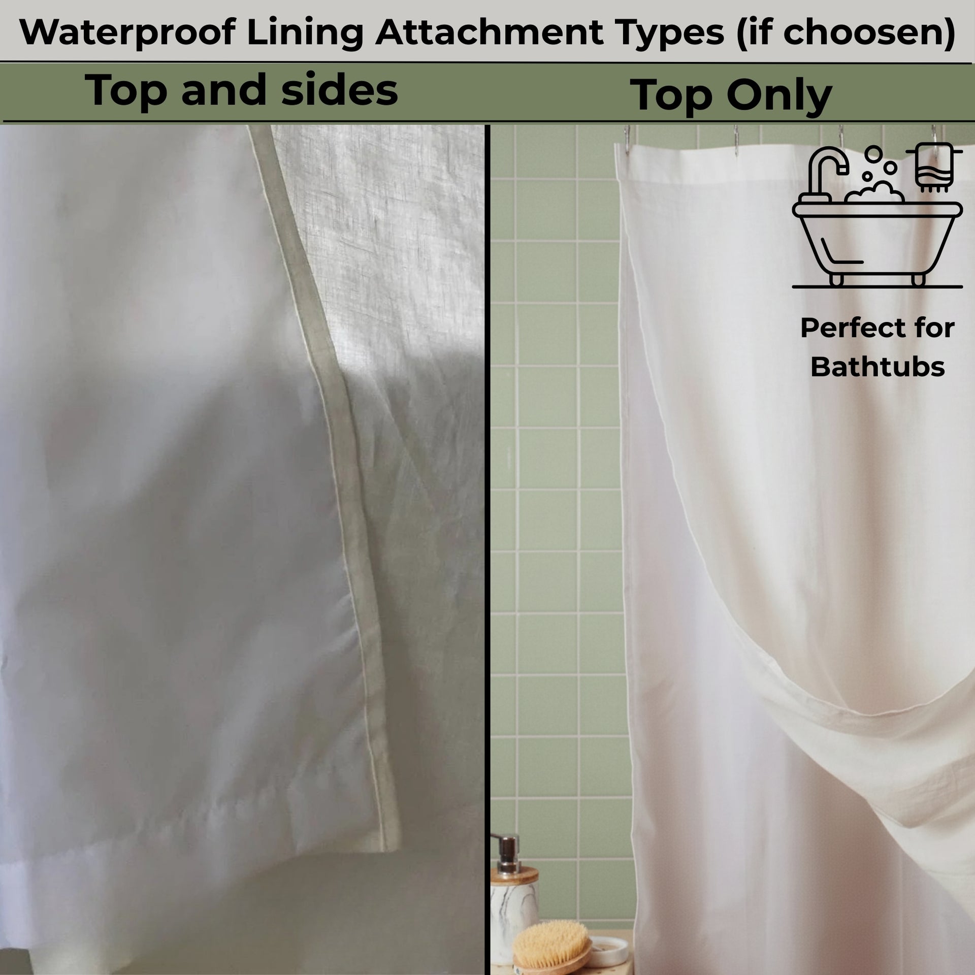 White & Off-White Linen Shower Curtain - Extra Long Linen Simple Bathroom Panel – Customs Size. 80", 90". and 96" Height