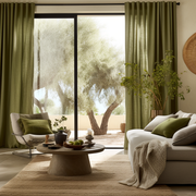 Moss Green Back Tab Linen Curtain Panel - Custom Width and Length