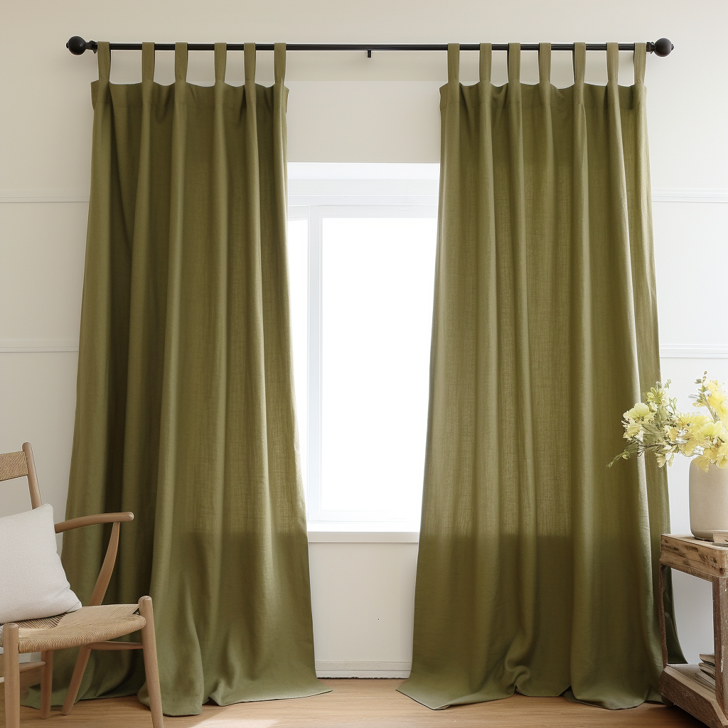 Moss Green Tab Top Linen Curtain Panel - Custom Width and Length