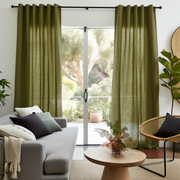 Moss Green Grommet Linen Curtain Panel - Custom Width and Length