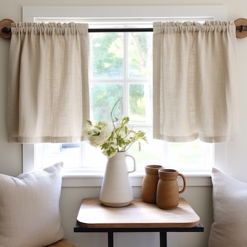 Natural Linen Cafe Curtains - Kitchen Linen Tier Curtains- Various Сolors