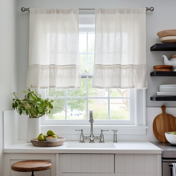 Natural Linen Cafe Curtains with Strape Kitchen Linen Valance Custom Sizes 24 30 40 42 45 54 63 34 45