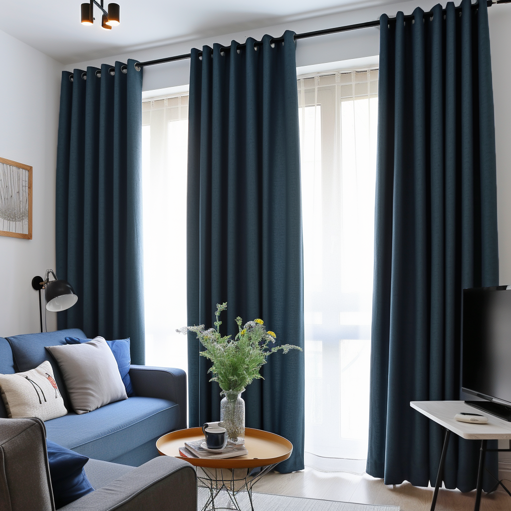 Blue Thermal Insulated Total Blackout Grommet Linen Curtain - Custom Width and Length, Color: Peacock Blue