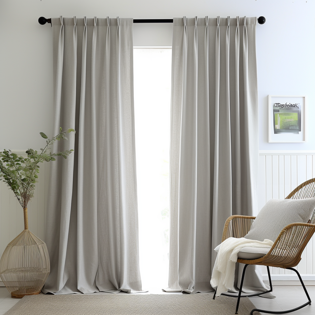 Pinch Pleat Grey Linen Curtain Panel with Cotton Lining - Custom Sizes & Colors