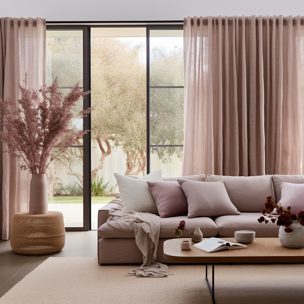 Pink Linen Back Tab Curtain with Cotton Lining - Custom Sizes & Colors - for Living Room